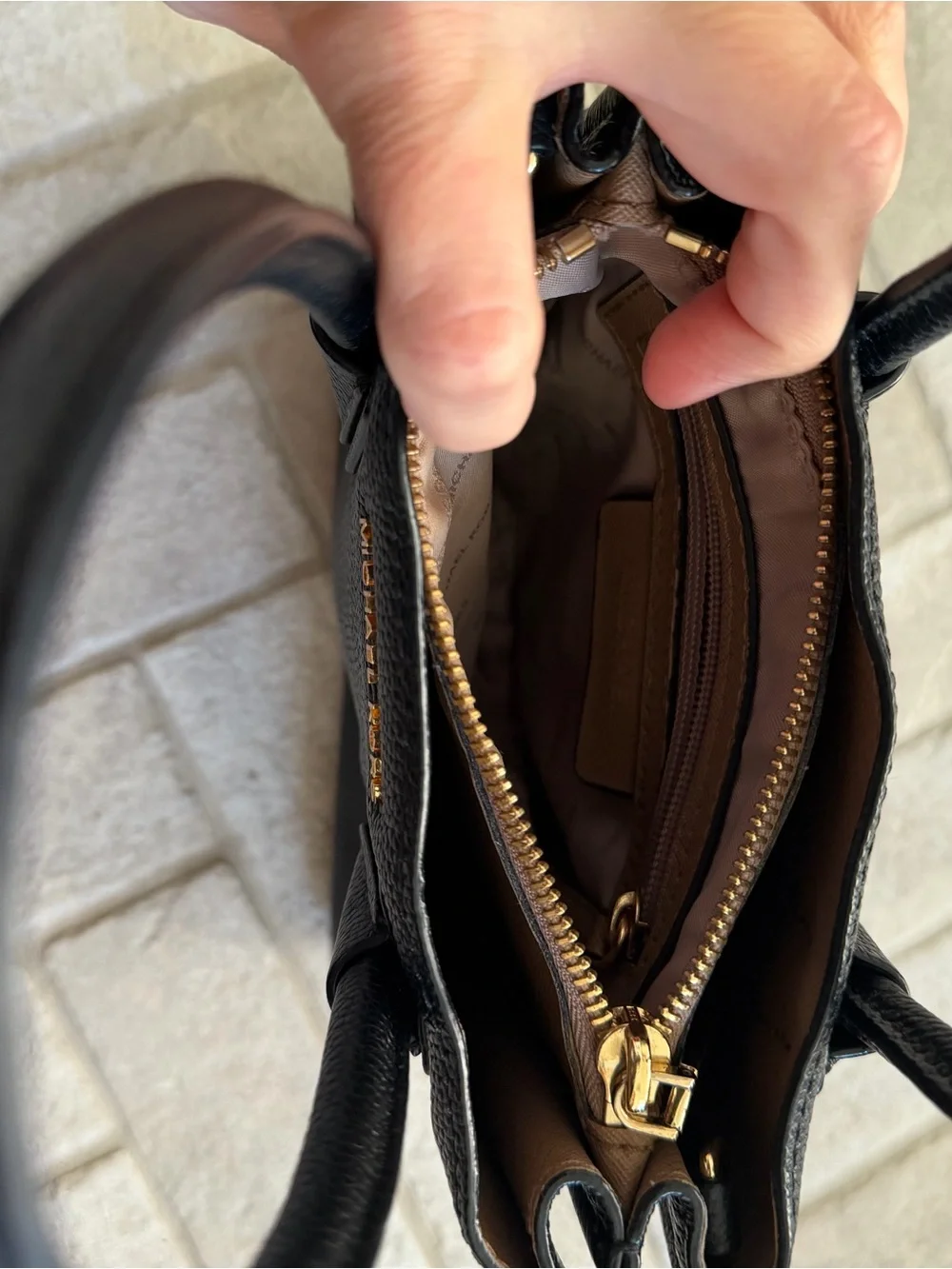 Michael Kors Black Mini Leather Satchel Handbag Gold Hardware